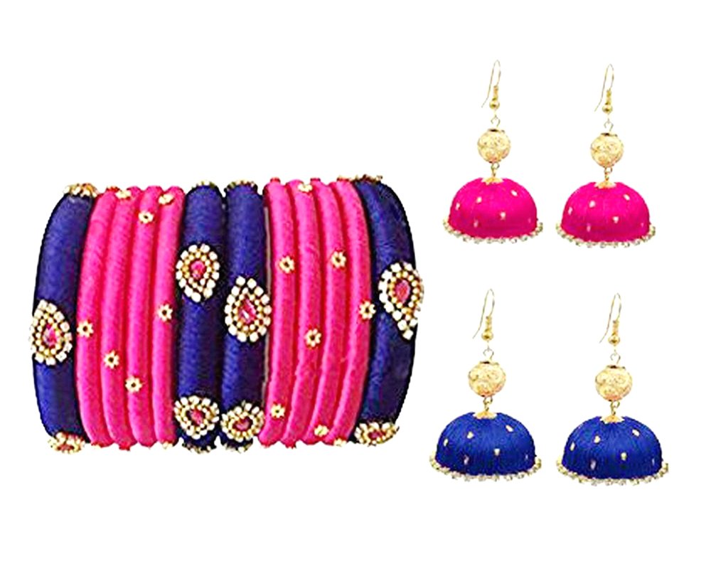 Shine Silk Bangles and Earrings Set (Size-2/8)